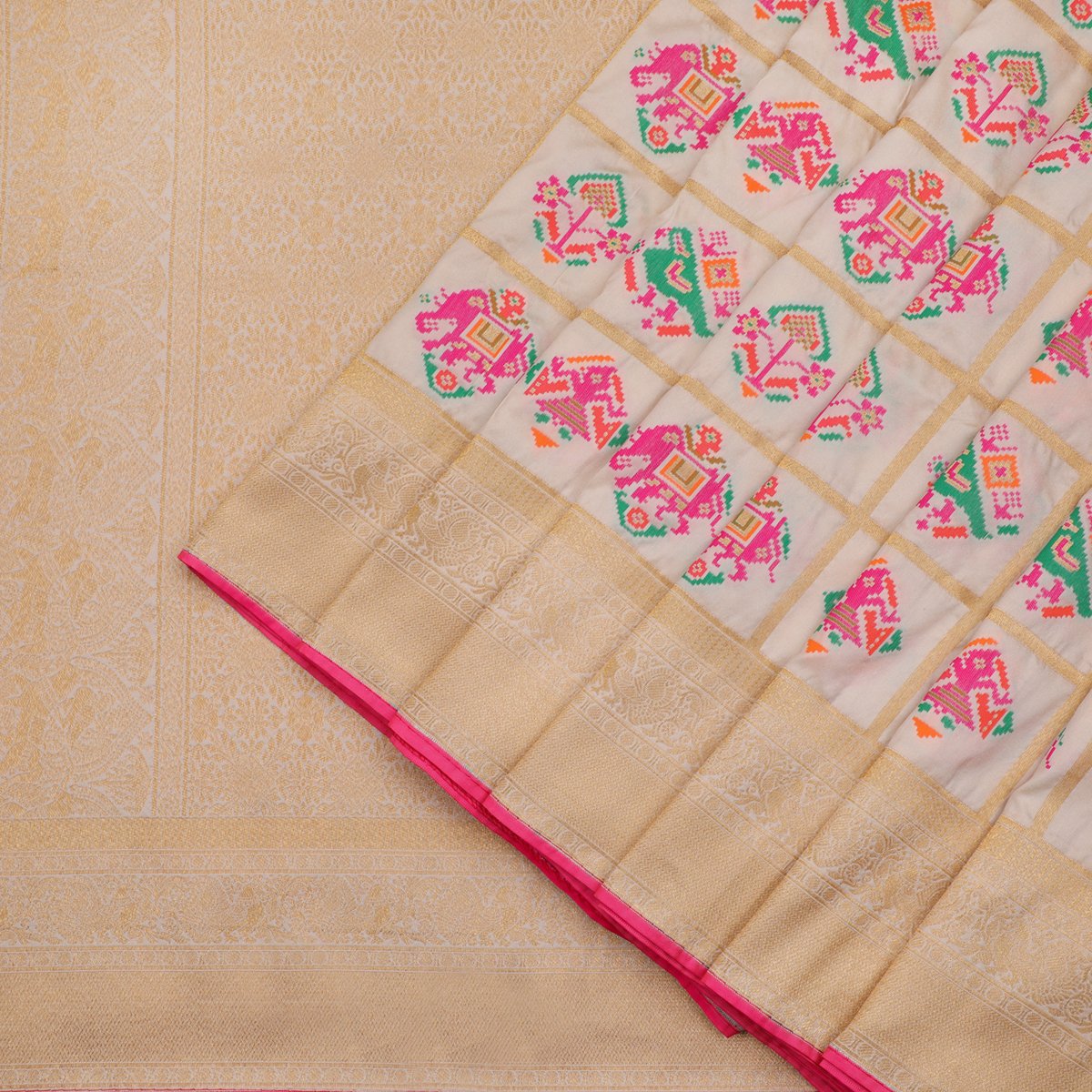 Ecru Patola Banarasi Silk Saree - WeaveinIndia