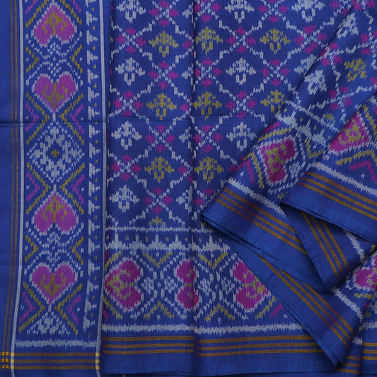 Handwoven Royal Blue Semi Patan Patola Silk Sari - WIIPP060(18)R - Cover View