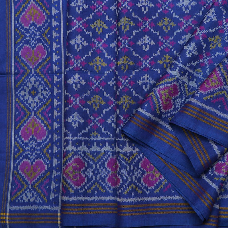 Handwoven Royal Blue Semi Patan Patola Silk Sari - WIIPP060(18)R - Cover View