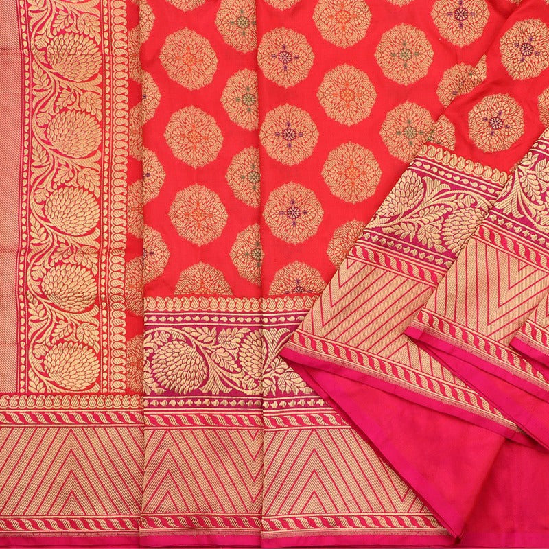 Handwoven Fuchsia Pink Banarasi Katan Silk Sari - WIIRJ993051 - Cover View
