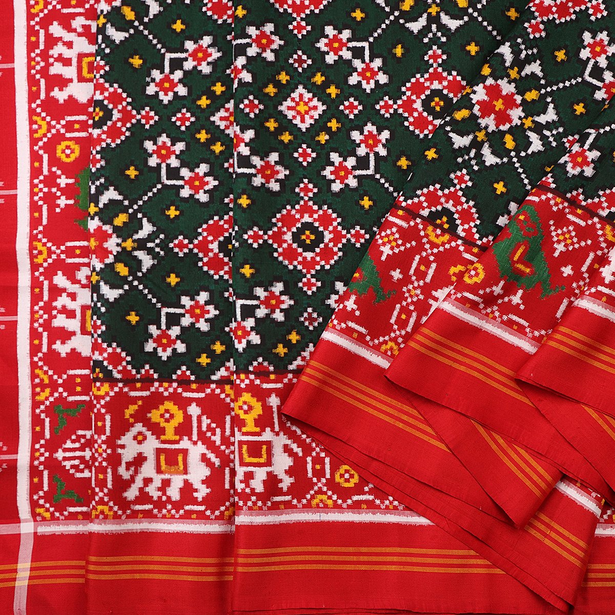 Handwoven Bottle Green Navaratna Patan Patola Sari - WIITNKP006 - Cover View