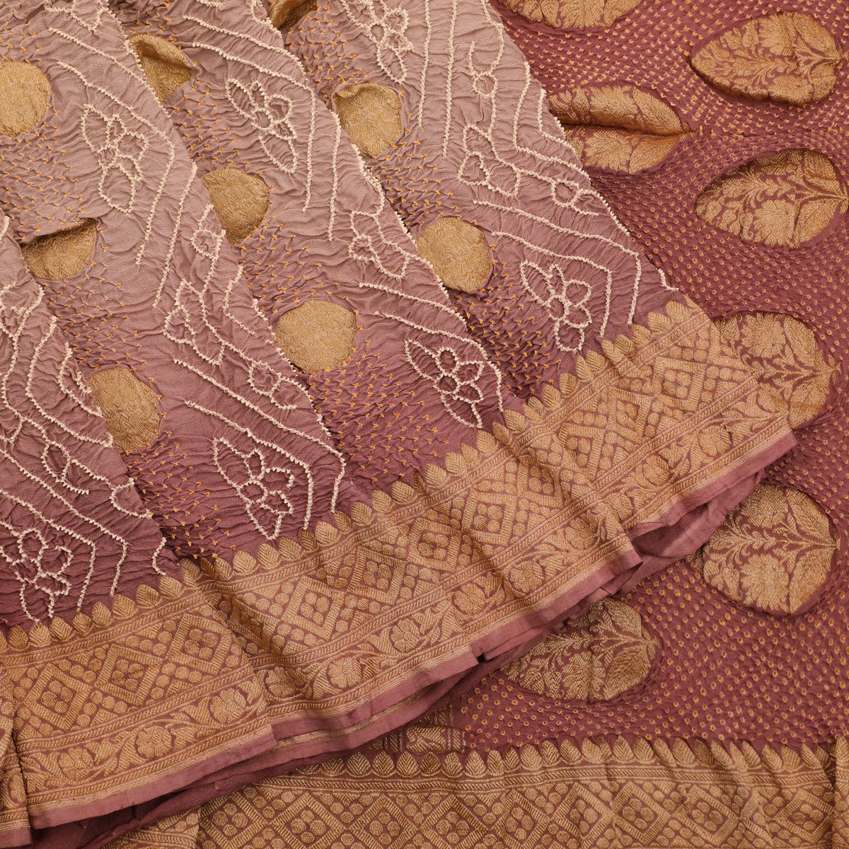 Handwoven Canyon Rose Pink Bandhini Banarasi Georgette Sari  - WIIAJB088 - Cover View