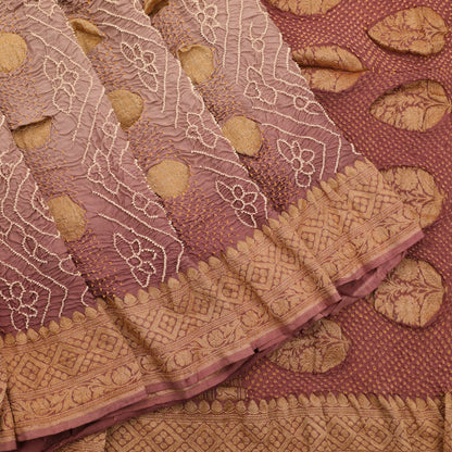 Handwoven Canyon Rose Pink Bandhini Banarasi Georgette Sari  - WIIAJB088 - Cover View