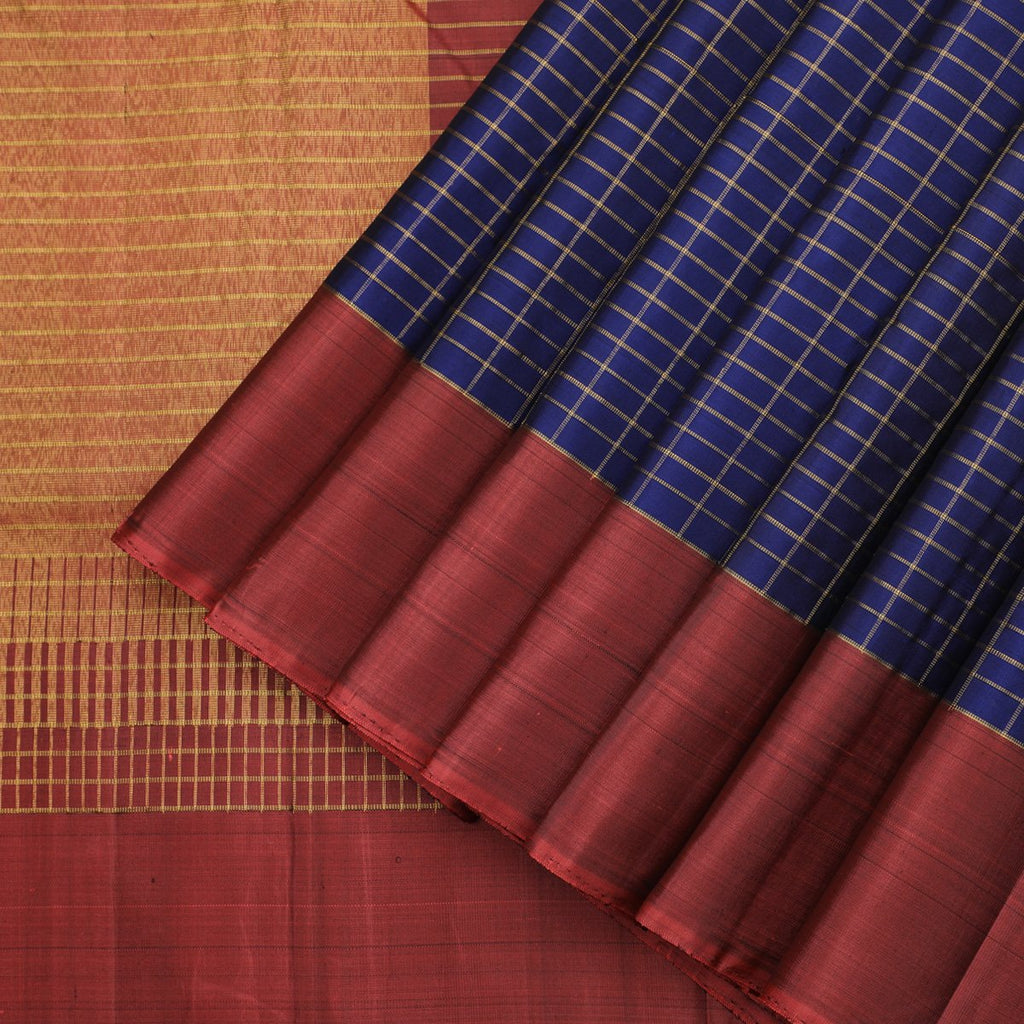 Handwoven Navy blue pure kanjivaram silk saree-WIISKVEL 009B - WeaveinIndia