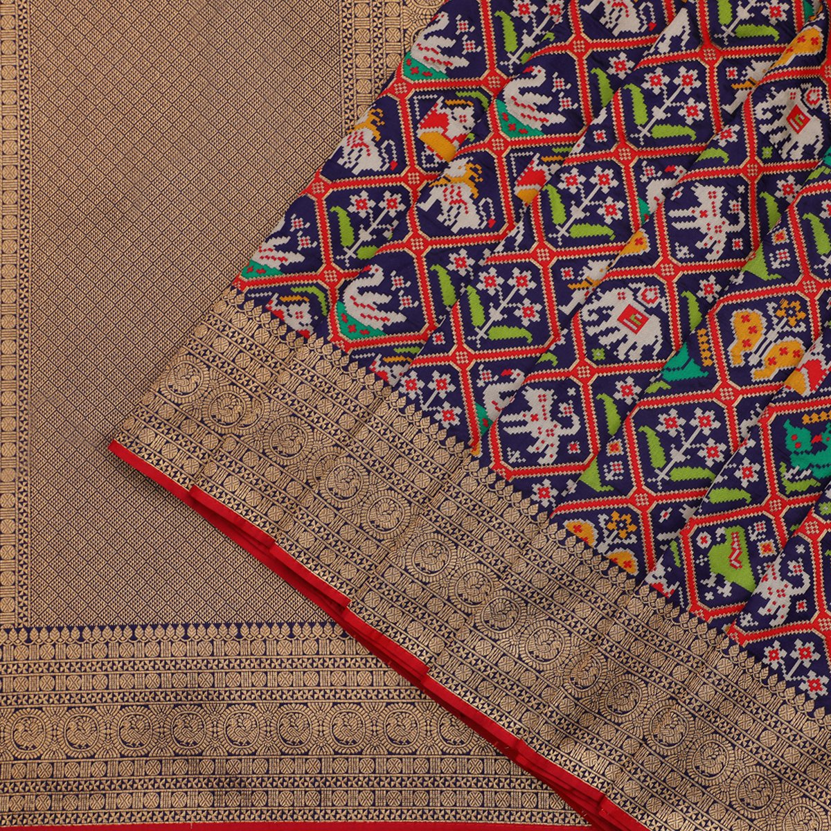 Navy Blue Patola Banarasi Silk Saree - WeaveinIndia