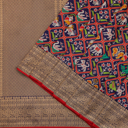 Navy Blue Patola Banarasi Silk Saree - WeaveinIndia