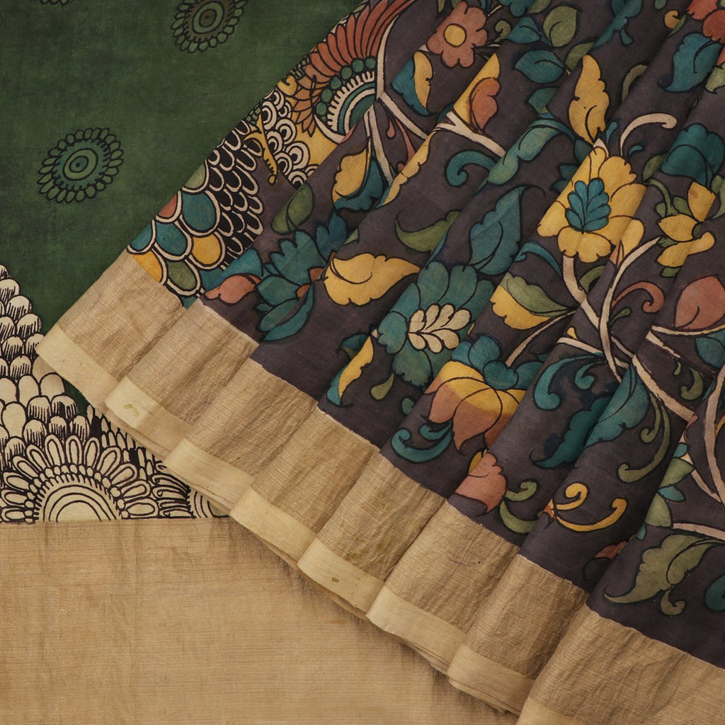 Handwoven Taupe Kalamkari Silk Sari-WIIGS058- Cover View