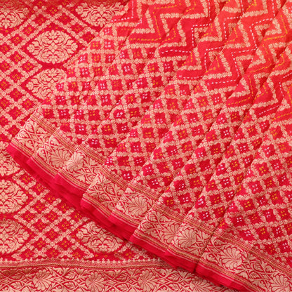 Handwoven Chilli Red Silk Georgette Banarasi Bandhani  Sari - WIIAJB257 116(1) - Cover View