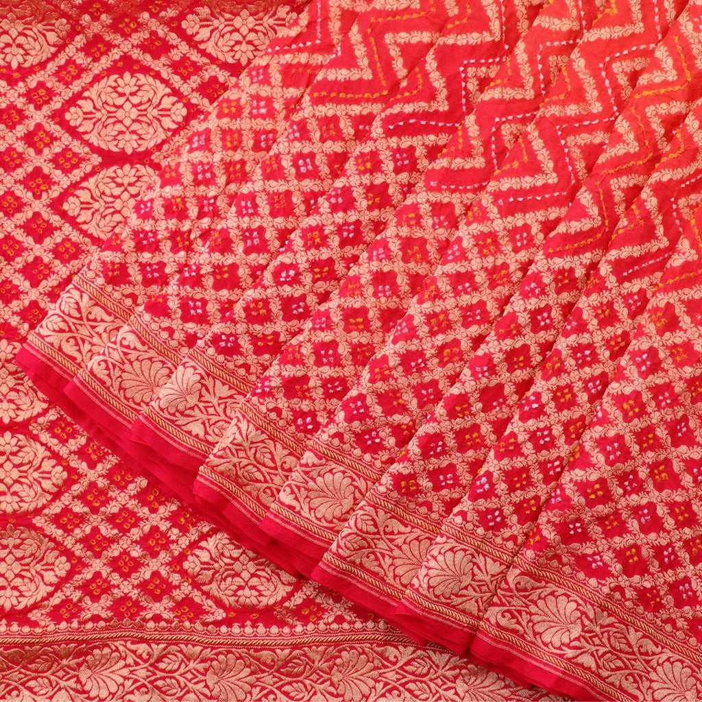 Handwoven Chilli Red Silk Georgette Banarasi Bandhani  Sari - WIIAJB257 116(1) - Cover View