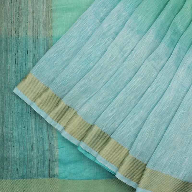 HANDWOVEN ICE BLUE LINEN SARI-WIIGS053- Cover View