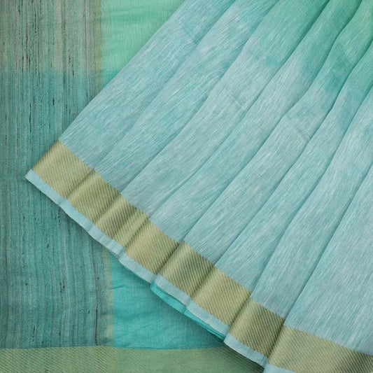 HANDWOVEN ICE BLUE LINEN SARI-WIIGS053- Cover View