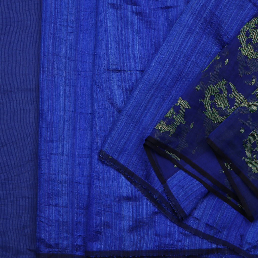 Handwoven Royal Blue Matka Silk Bailou Sari  - WIIARIDNAM039 - Cover View