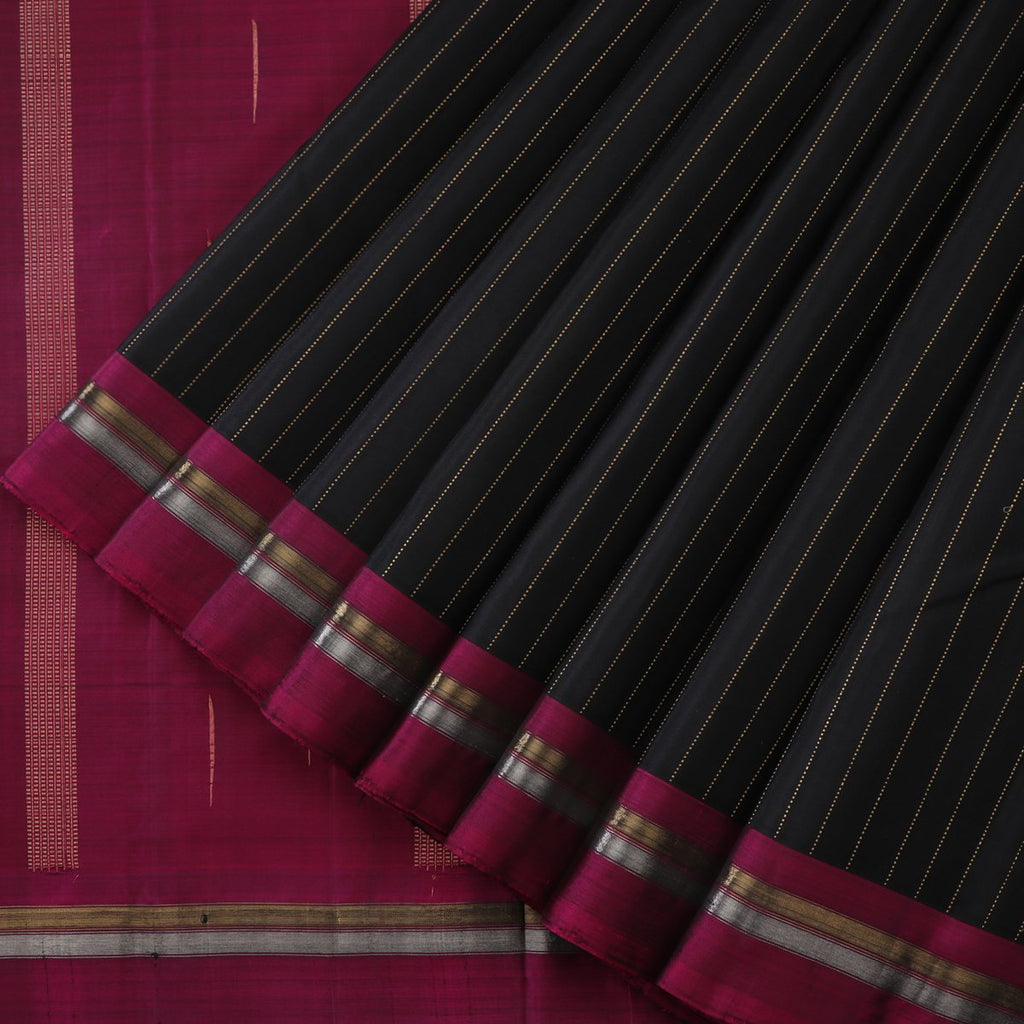 Handwoven Black-Magenta Kanjivaram Silk Sari - WIICS014- Cover View