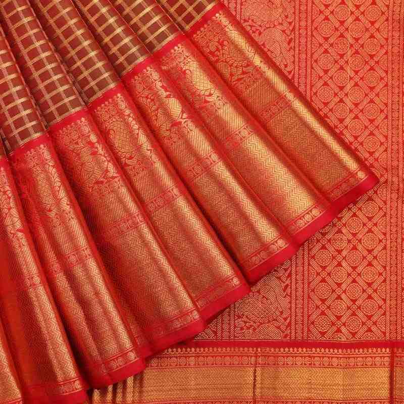 Crimson Red and Green Kanjivaram Muhuratham Silk Saree
