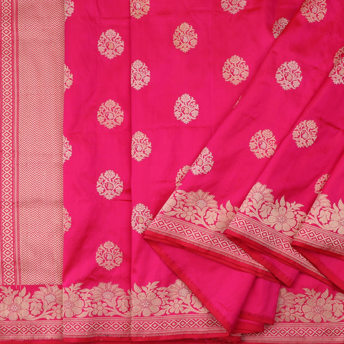 Handwoven Rani Pink Banarsai Silk Sari - WIIBT0044 - Cover View