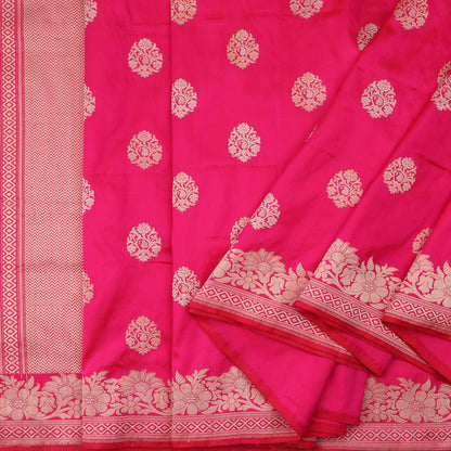 Handwoven Rani Pink Banarsai Silk Sari - WIIBT0044 - Cover View