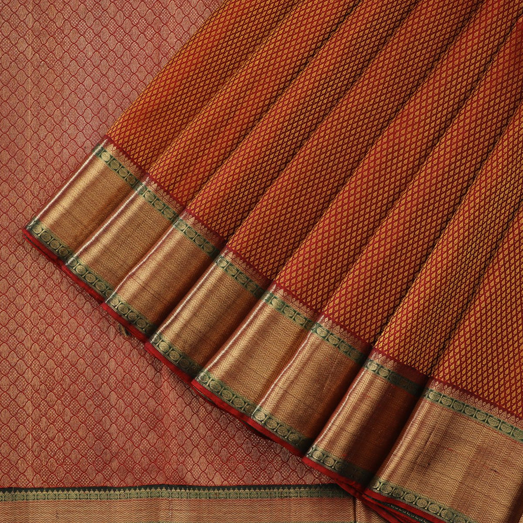 Handwoven Chestnut Kanjivaram Silk Sari - WIICS001 - Cover View