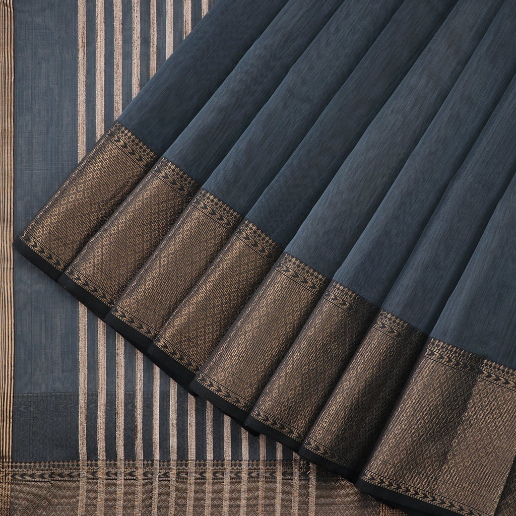 Handwoven Charcoal Grey Maheshwari Cotton Silk Sari-WIIGS037 - Cover View