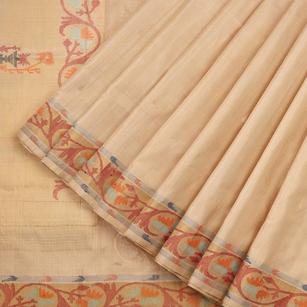 Handwoven Beige Uppada Silk Sari With Ashavali Border-WIIGS044- Cover View