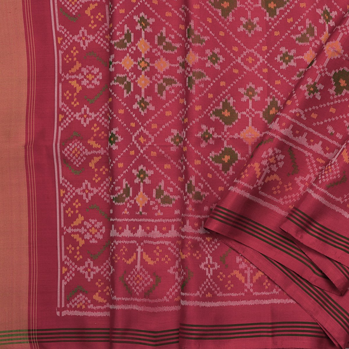 Handwoven Crimson Single Ikat Patola Silk Sari - WIIPATANARIDNAM820718 - Cover View