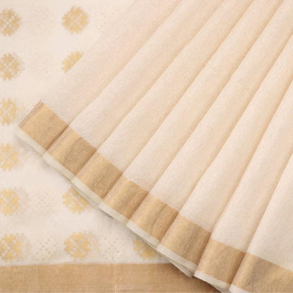 Handwoven Off-White Muga Tussar Silk Sari With Butta Pallu-WIIGS042-Cover View