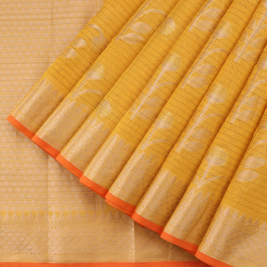 Handwoven Sunshine Yellow Silk Cotton Chanderi Sari - WIISHNIKARIDNAM0101-3 - Cover View