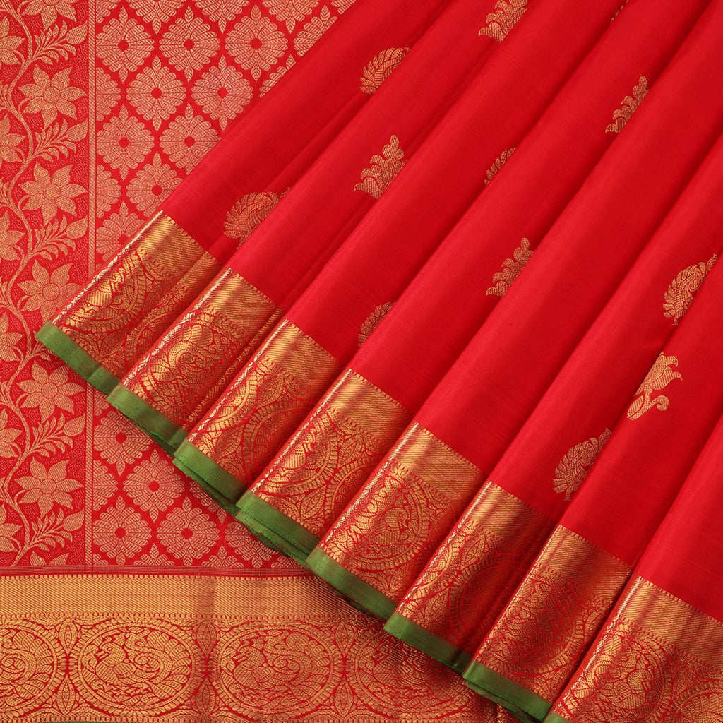 Handwoven Red & Gold Kanjivaram Silk Sari - WIICS020 - Cover View