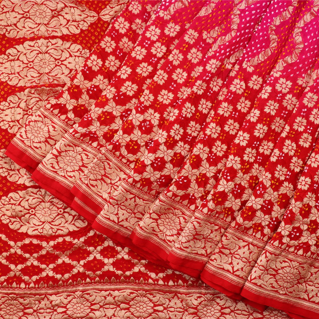 Handwoven Rani Pink And Chilli Red Silk Georgette Banarasi Bandhani  Sari - WIIAJB257 116(3) - Cover View