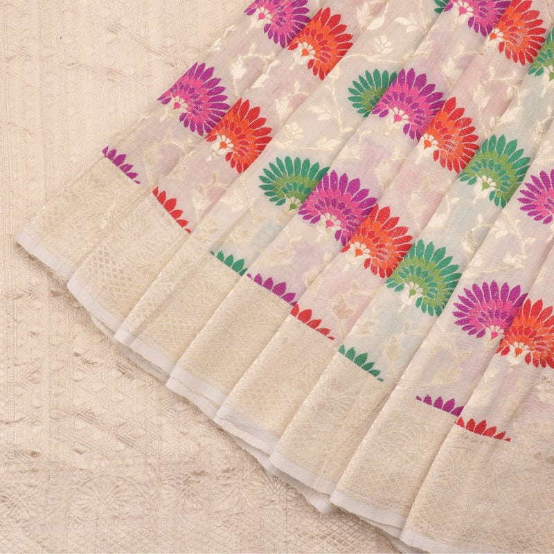Handwoven Off White Banarasi Georgette Silk Sari - WIISHNIKARIDNAM0110 - Cover View