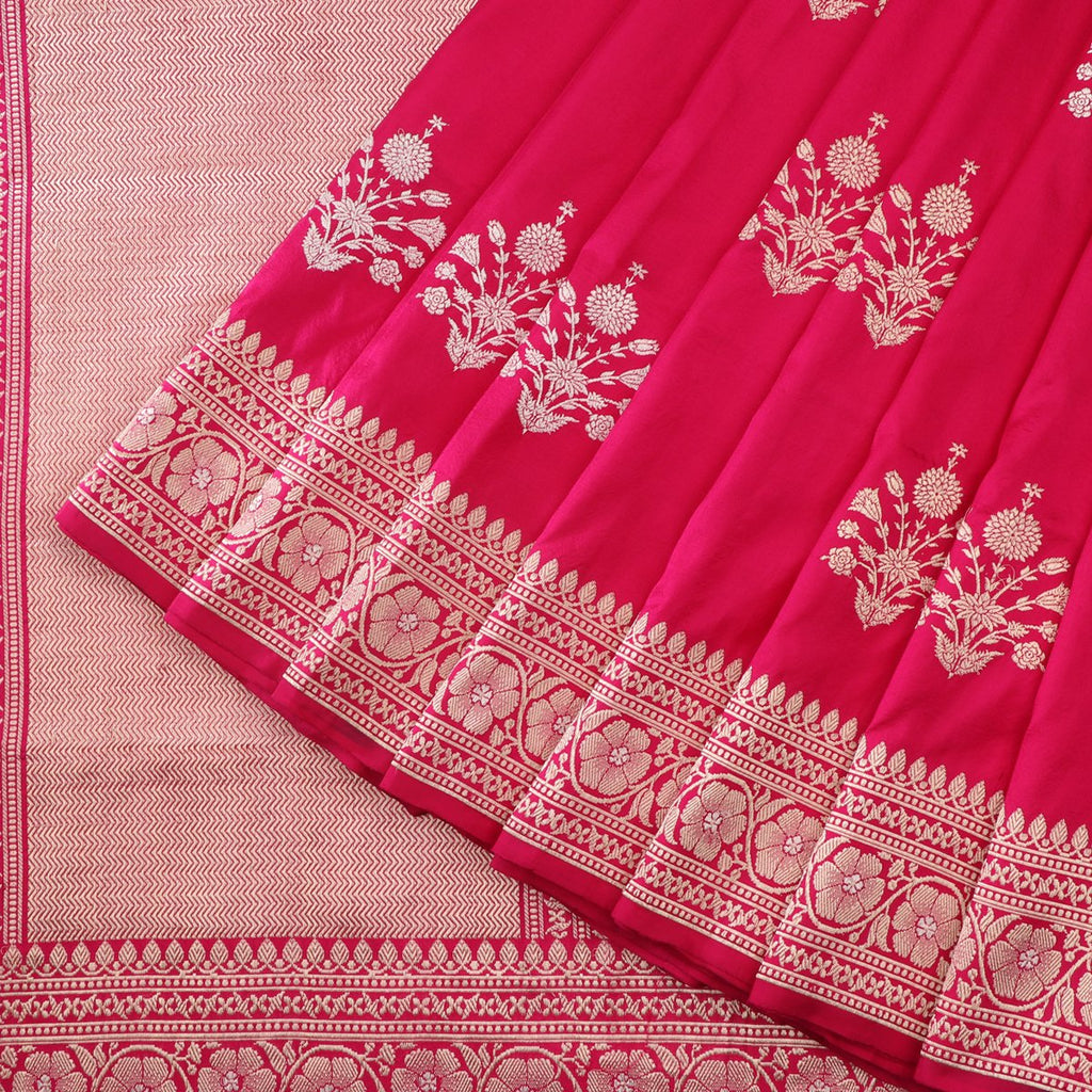 Handwoven Rani Pink Banarasi Silk Sari - WIIBT0007 - Cover View