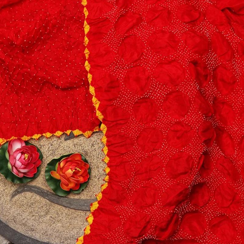 Chilli Red Bandhani  Habutai Silk Saree - WeaveinIndia