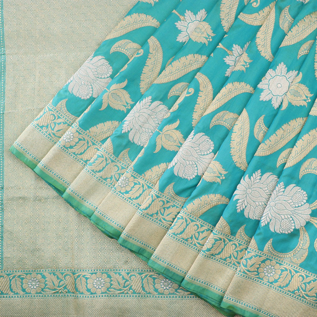 Handwoven Blue-Green Shaded Banarasi Sari - WIIBT0086 - Cover View