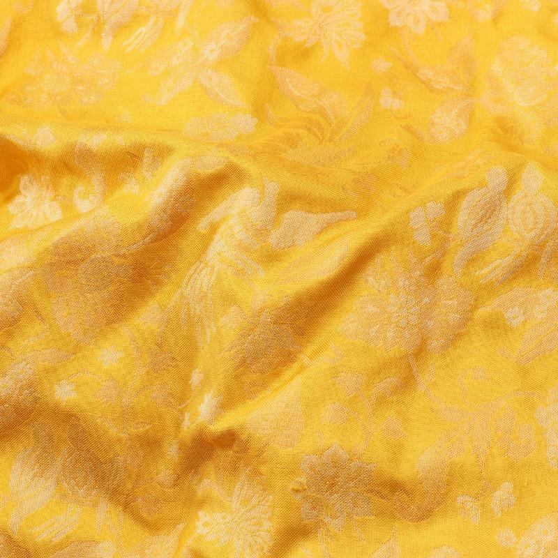 Handwoven Canary Yellow Banarasi Silk Sari-WIIGS051-Fabric View