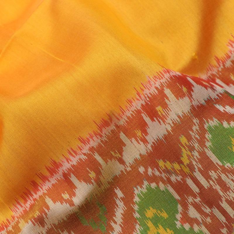 Yellow and Red Single Ikat Patola Sari - WeaveinIndia