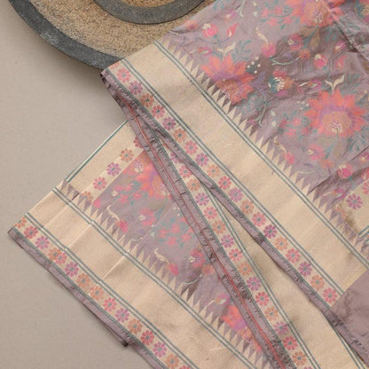 Lavender Floral Jaal Banarasi Dupatta - WeaveinIndia