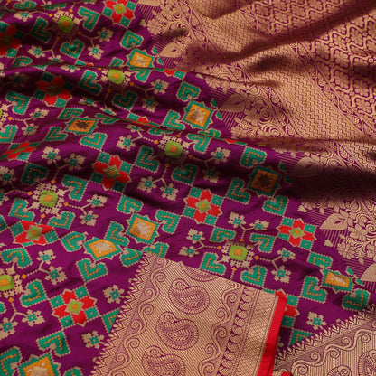 Royal Purple Patola Banarasi Silk Saree - WeaveinIndia