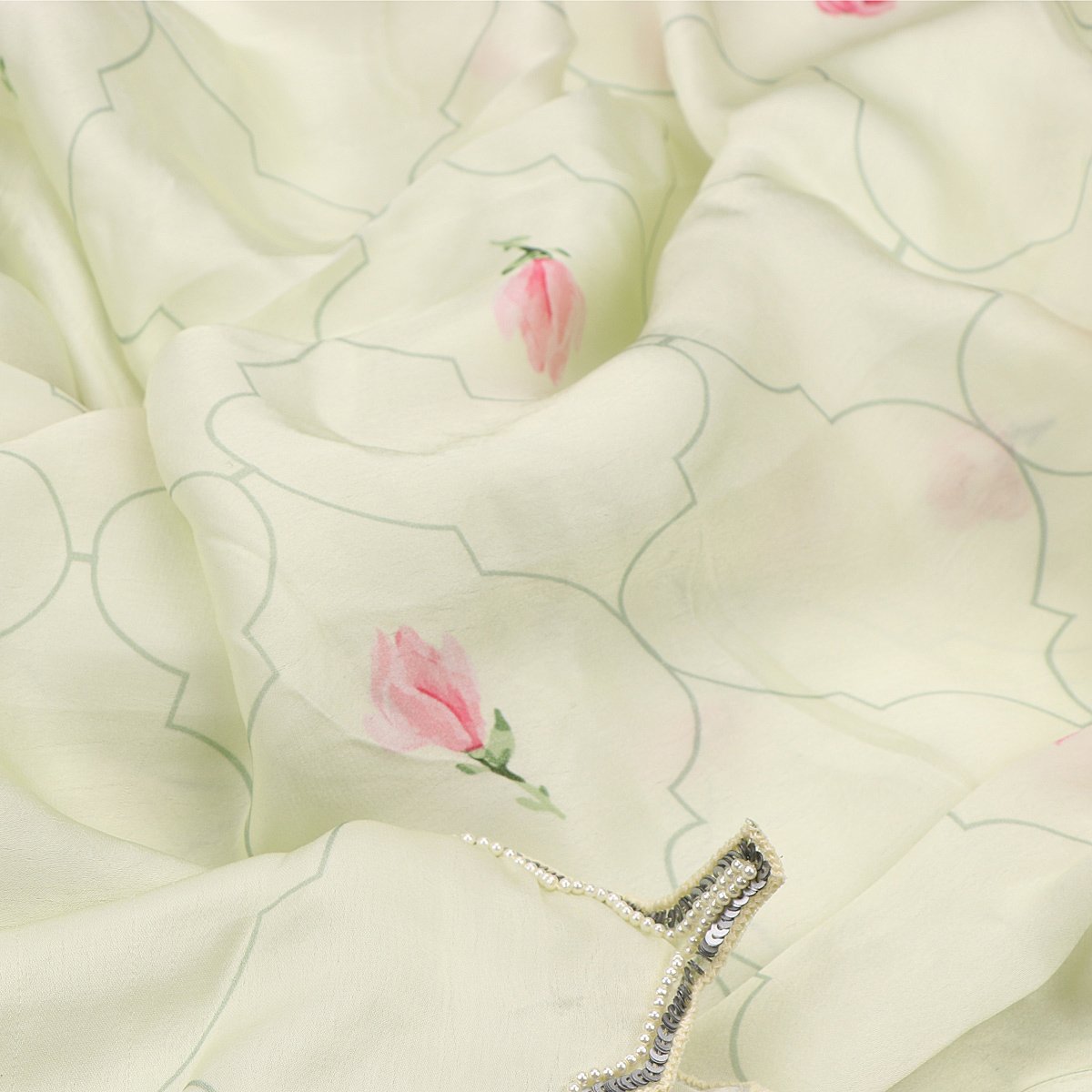 Jharokha-e-phool Digitally printed chanderi Sari - WeaveinIndia