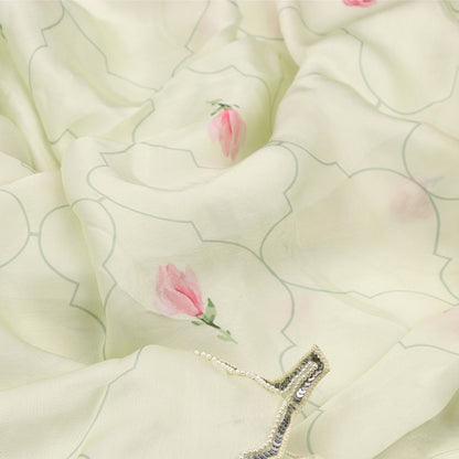 Jharokha-e-phool Digitally printed chanderi Sari - WeaveinIndia