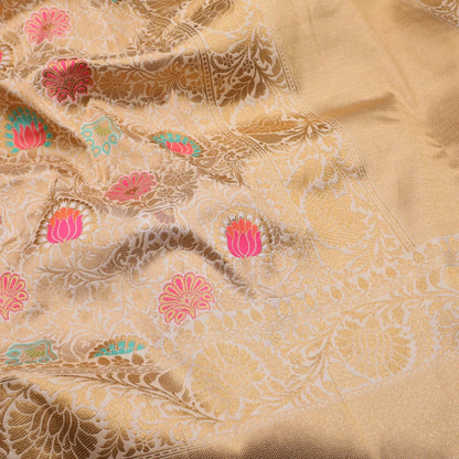 Cream Banarasi Silk Saree - WeaveinIndia