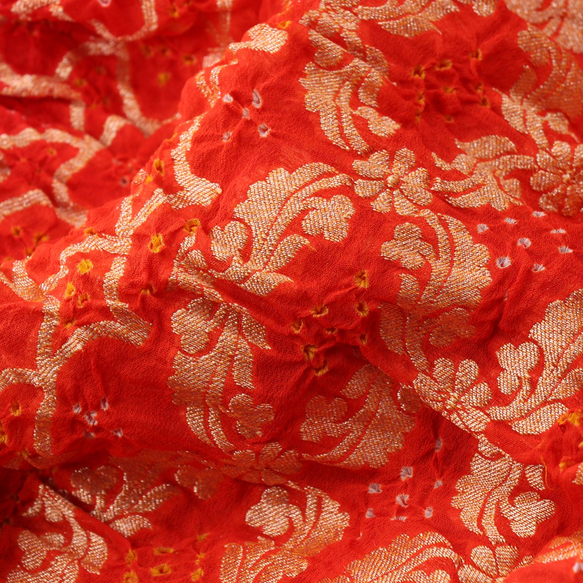 Handwoven Rani Pink and Chilli Red Silk Georgette Banarasi Bandhani  Sari - WIIAJB257 116(2) - Fabric View