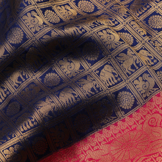 Handwoven Persian Blue Satin Zari Tanchoi Kanjivaram Silk Sari - WIISHNIKARIDNAM038 - Fabric View