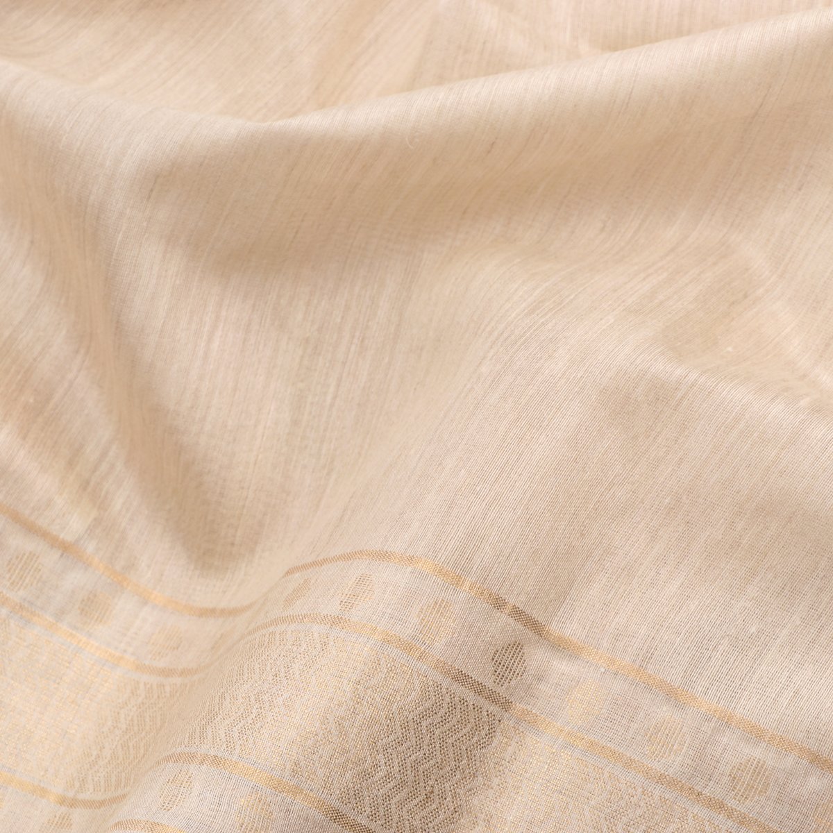 Handwoven Off-White Muga Tussar Silk Sari-WIIGS039 - Fabric VIew