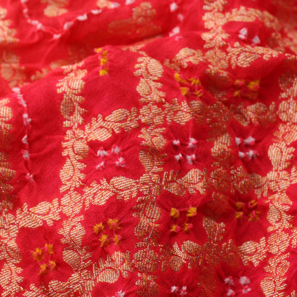 Handwoven Chilli Red Silk Georgette Banarasi Bandhani  Sari - WIIAJB257 116(1) - Fabric View