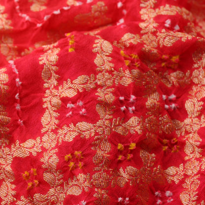 Handwoven Chilli Red Silk Georgette Banarasi Bandhani  Sari - WIIAJB257 116(1) - Fabric View