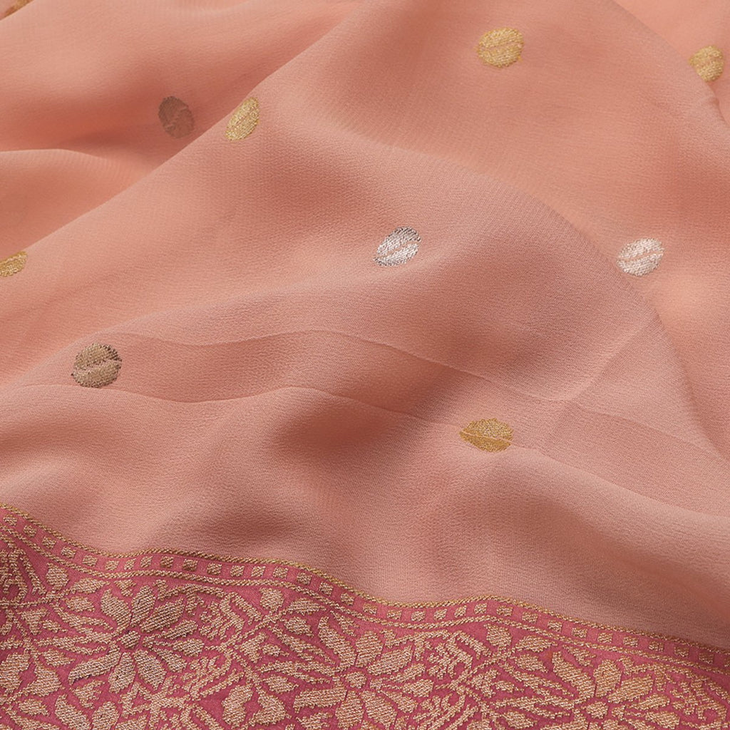 Handwoven Banarasi Blush Pink Pure Silk Georgette Sari - WIISDT1938 04 - Fabric View