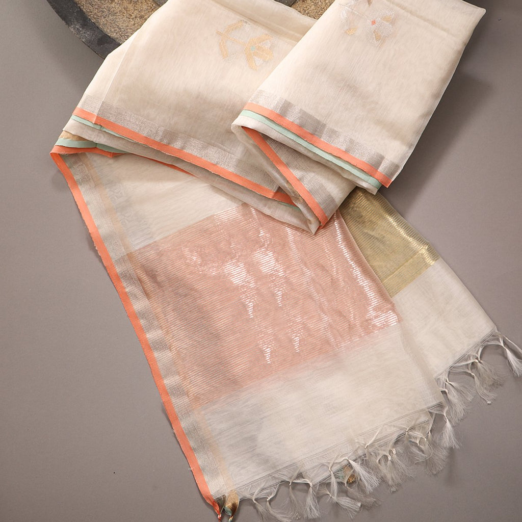 Handwoven Ecru Silk Cotton Chanderi Dupatta - WIIAPRI CWMD 2 - Cover View