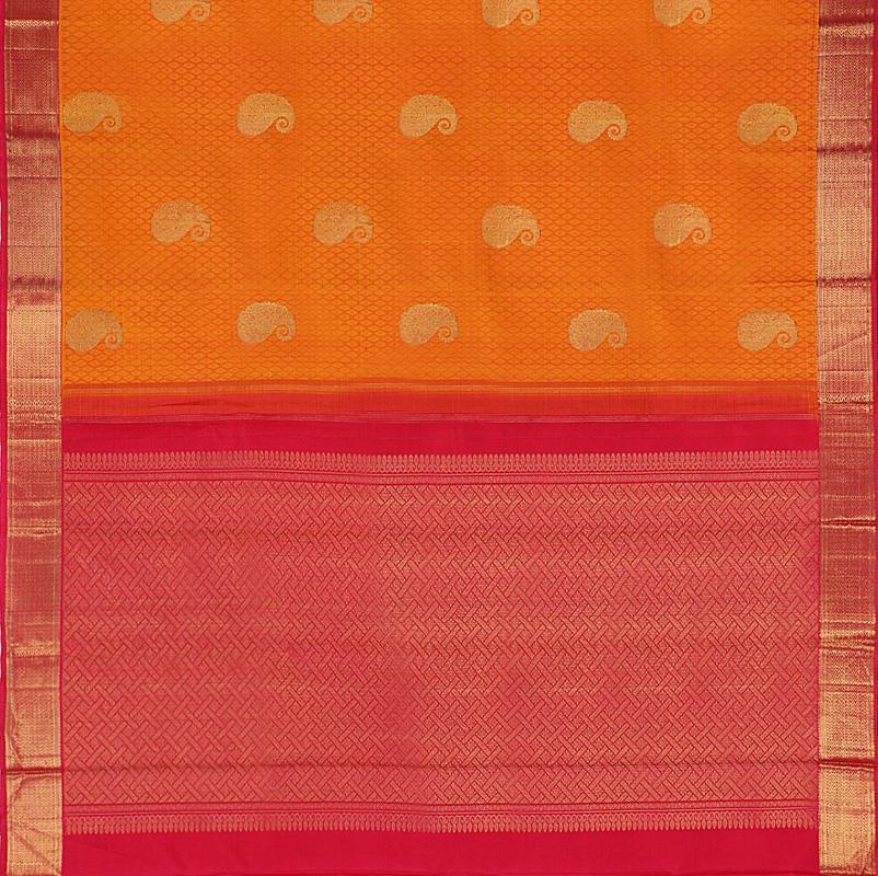 Dual-tone Yellow Kanjivaram Silk Saree - WeaveinIndia