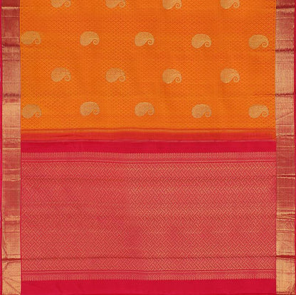 Dual-tone Yellow Kanjivaram Silk Saree - WeaveinIndia