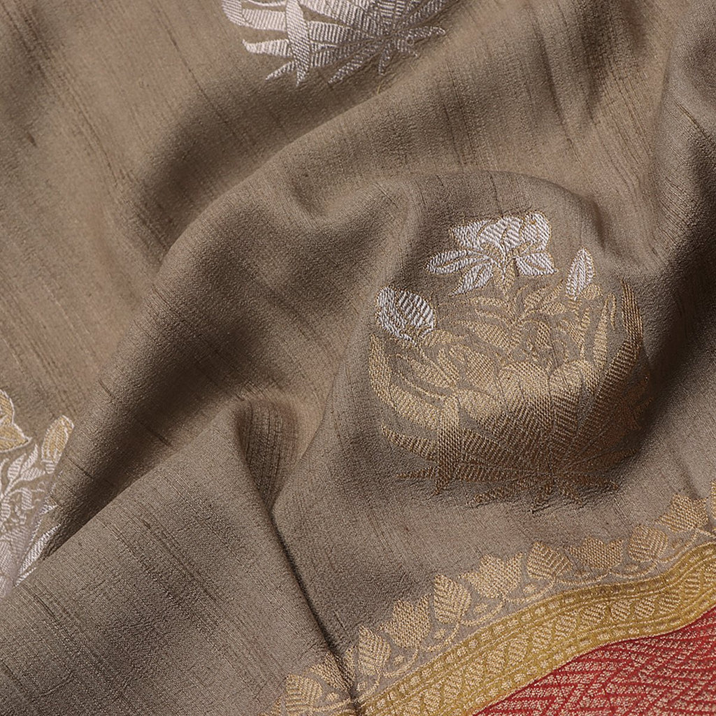Handwoven Black Khadi Tussar Jamdani Silk Sari WIISDT1938 01 - Fabric View