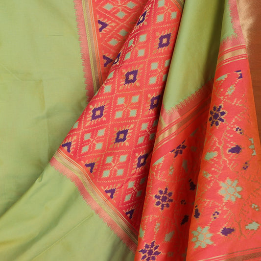 Handwoven Mint Green Single Ikat Rajkot Dupatta - WIISHNIKARIDNAM0089 - Cover  View